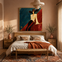 "Azure Noir" – Textured Chic Figure with Hat Palette Knife Oil Painting