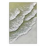 "Romantic Tides"—A Minimalist Coastal Acrylic Painting with Sage Green Textured Waves