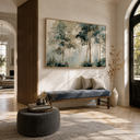 "A hazy morning" – Soft Sage Green Impressionist Forest Oil Painting