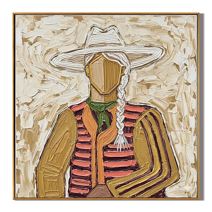 "Braided Cowgirl" – Vintage Western Woman Textured Oil Painting