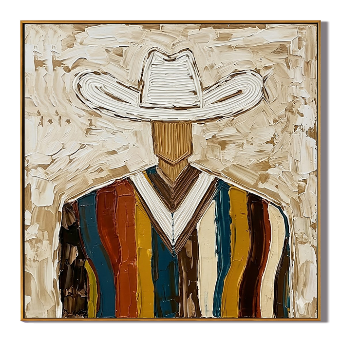 "Frontier Stripes" – Vintage Western Cowboy Textured Oil Painting