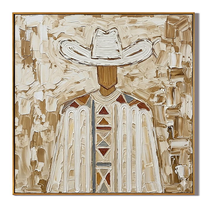 "Desert Sentinel" – Western Cowboy Textured Oil Painting in Warm Earth Tones
