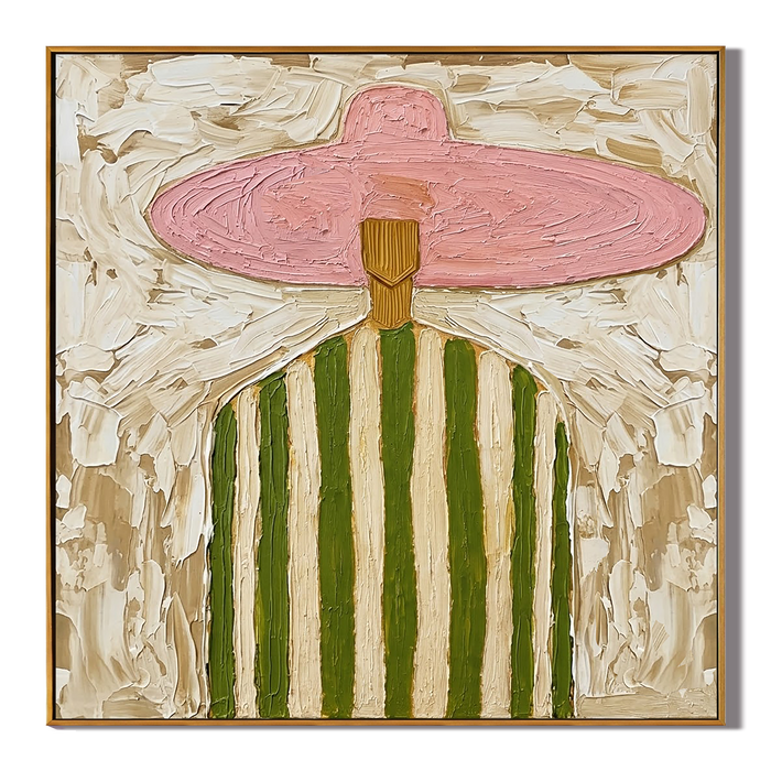 "Pink Sombrero Charm" – Vintage Mexican Cowboy Textured Oil Painting