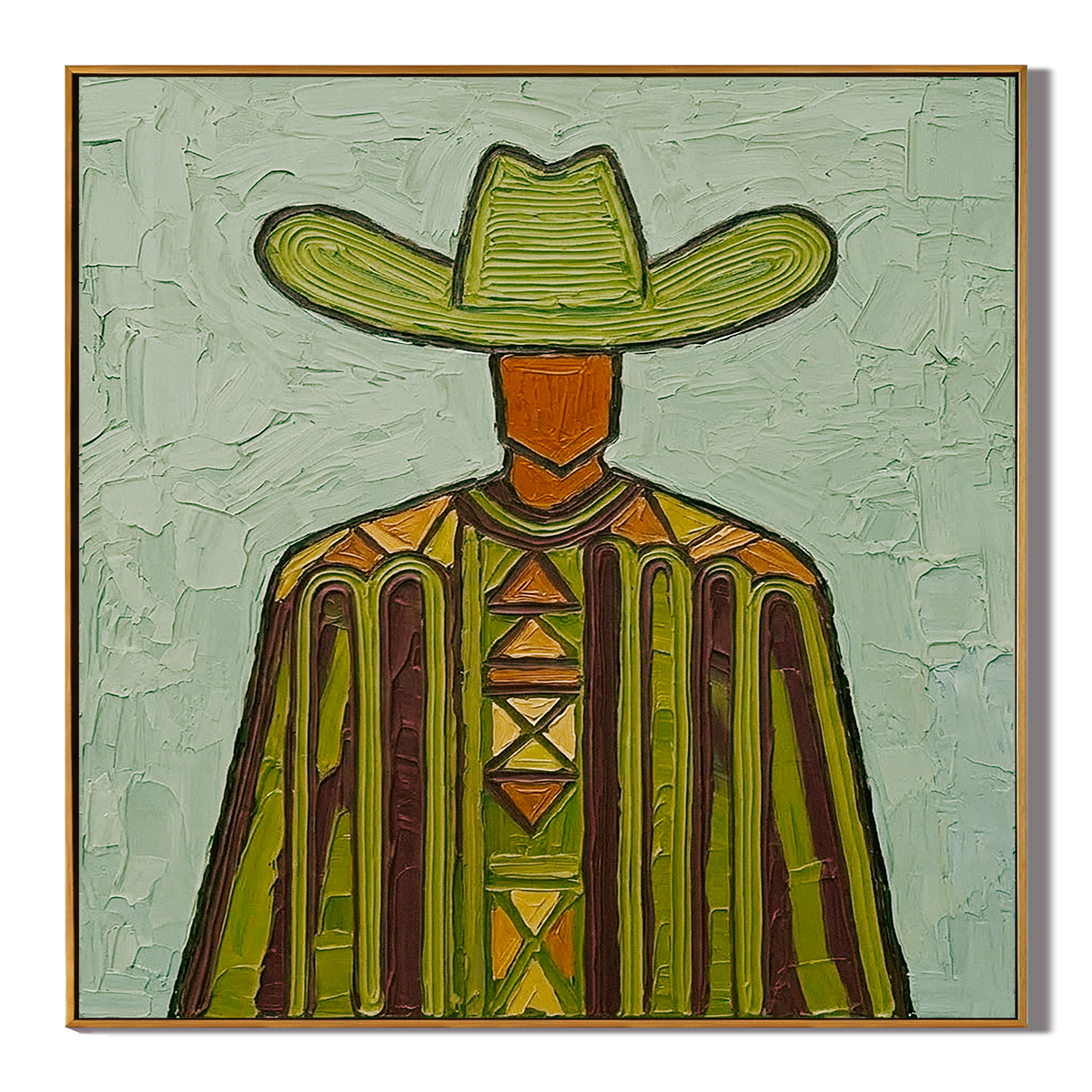 "Green Frontier" – Vintage Western Cowboy Textured Oil Painting