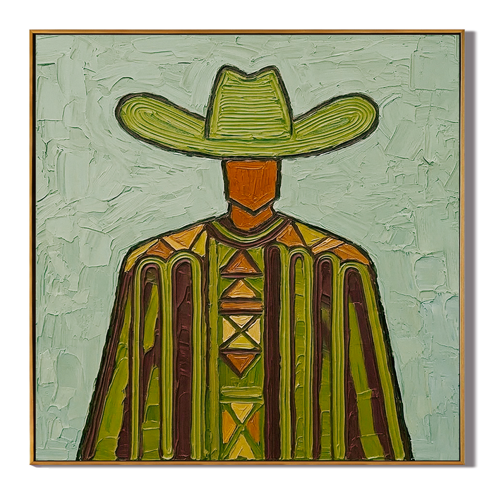 "Green Frontier" – Vintage Western Cowboy Textured Oil Painting
