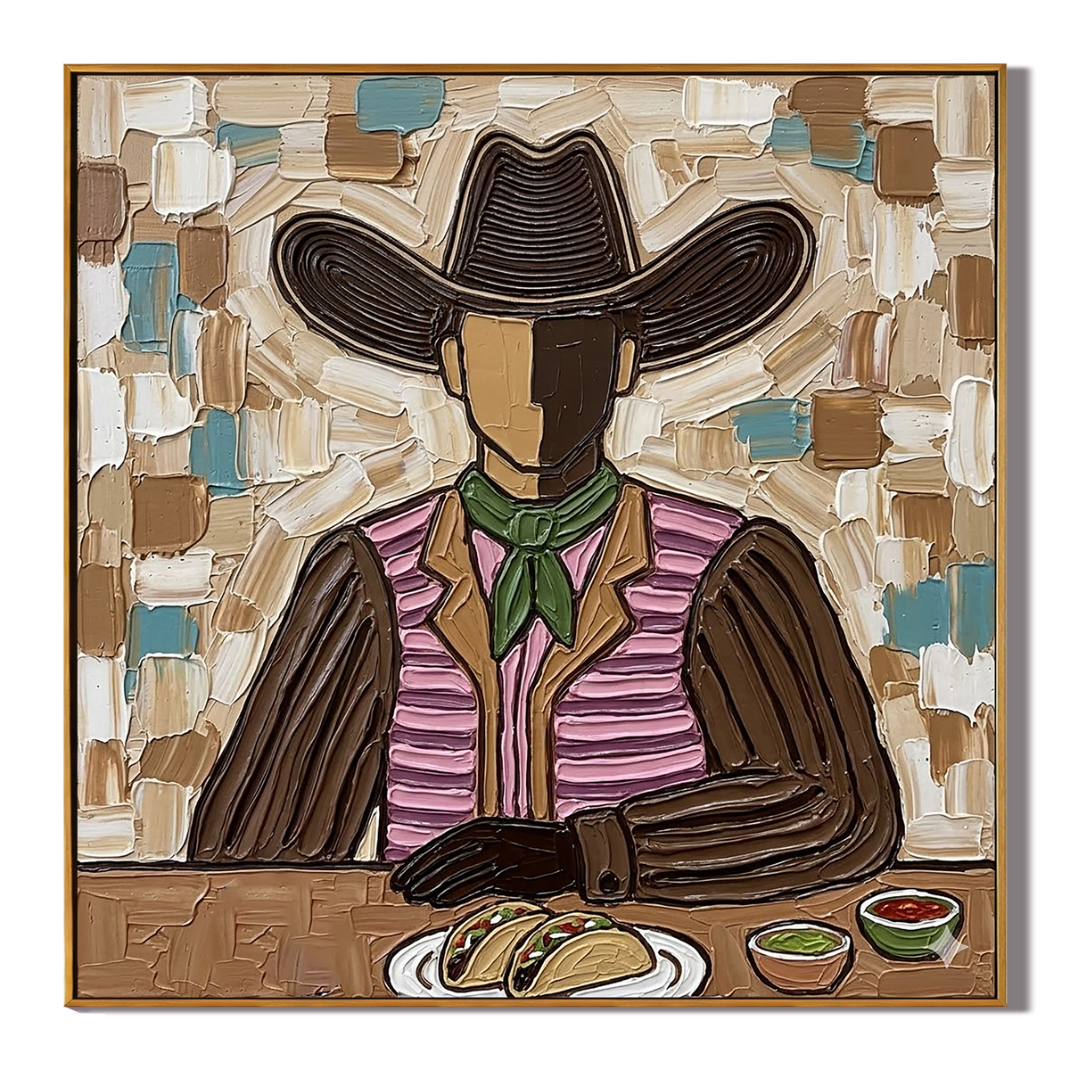 "Taco Cowboy" – Vintage Mexican Cowboy Textured Oil Painting
