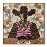 "Taco Cowboy" – Vintage Mexican Cowboy Textured Oil Painting