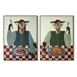 “The Rustic Feast” – Folk Art Dining Portrait Oil Painting Set