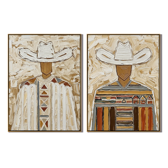 “Desert Guardians” – Textured Western Cowboy Oil Painting Set