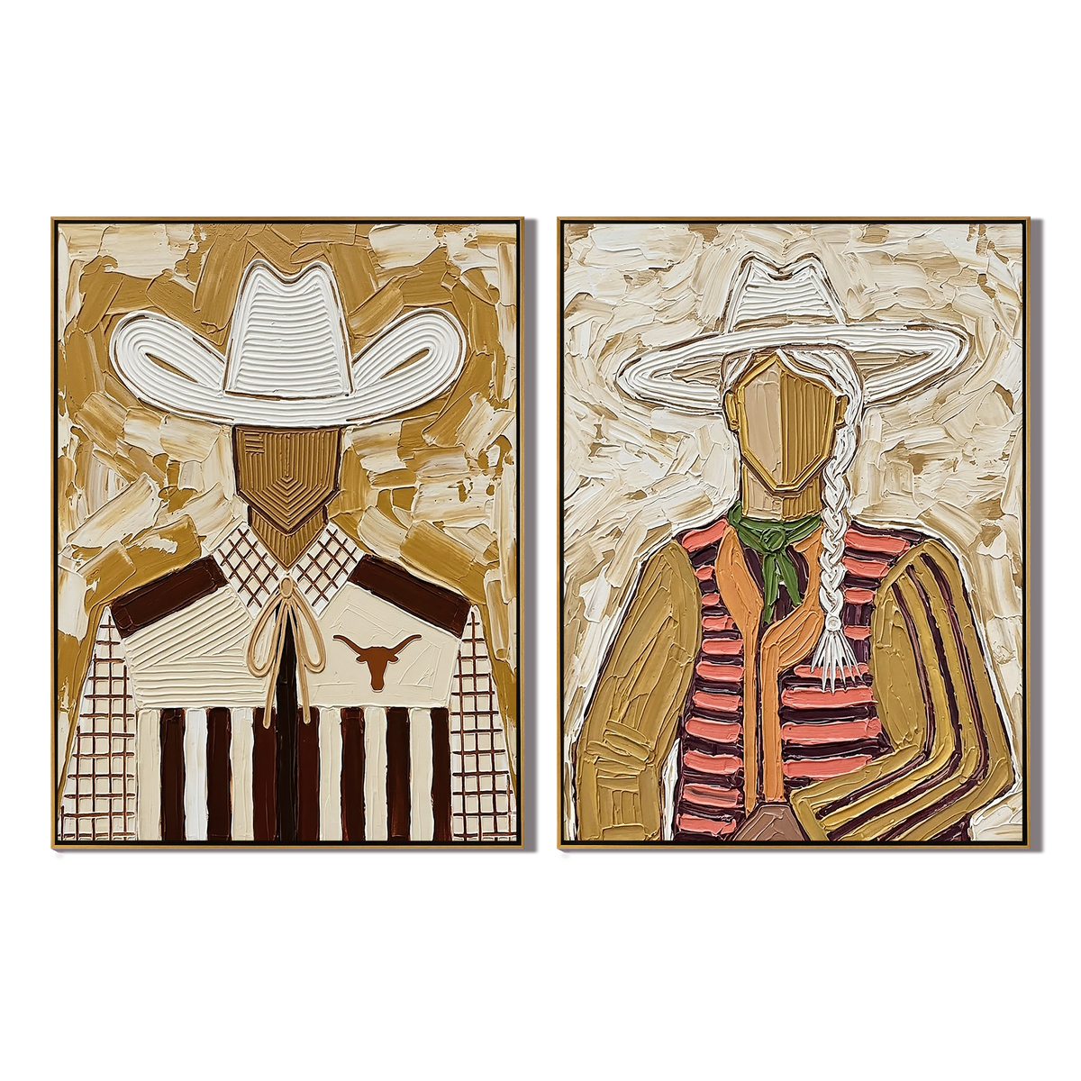 “Prairie Spirits” – Textured Southwestern Cowboy Oil Painting Set