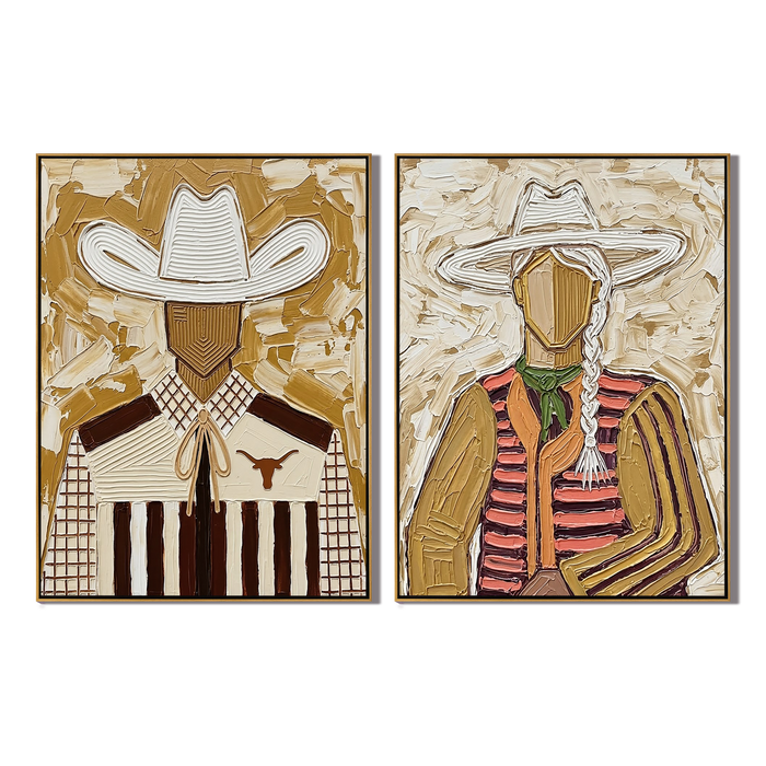 “Prairie Spirits” – Textured Southwestern Cowboy Oil Painting Set