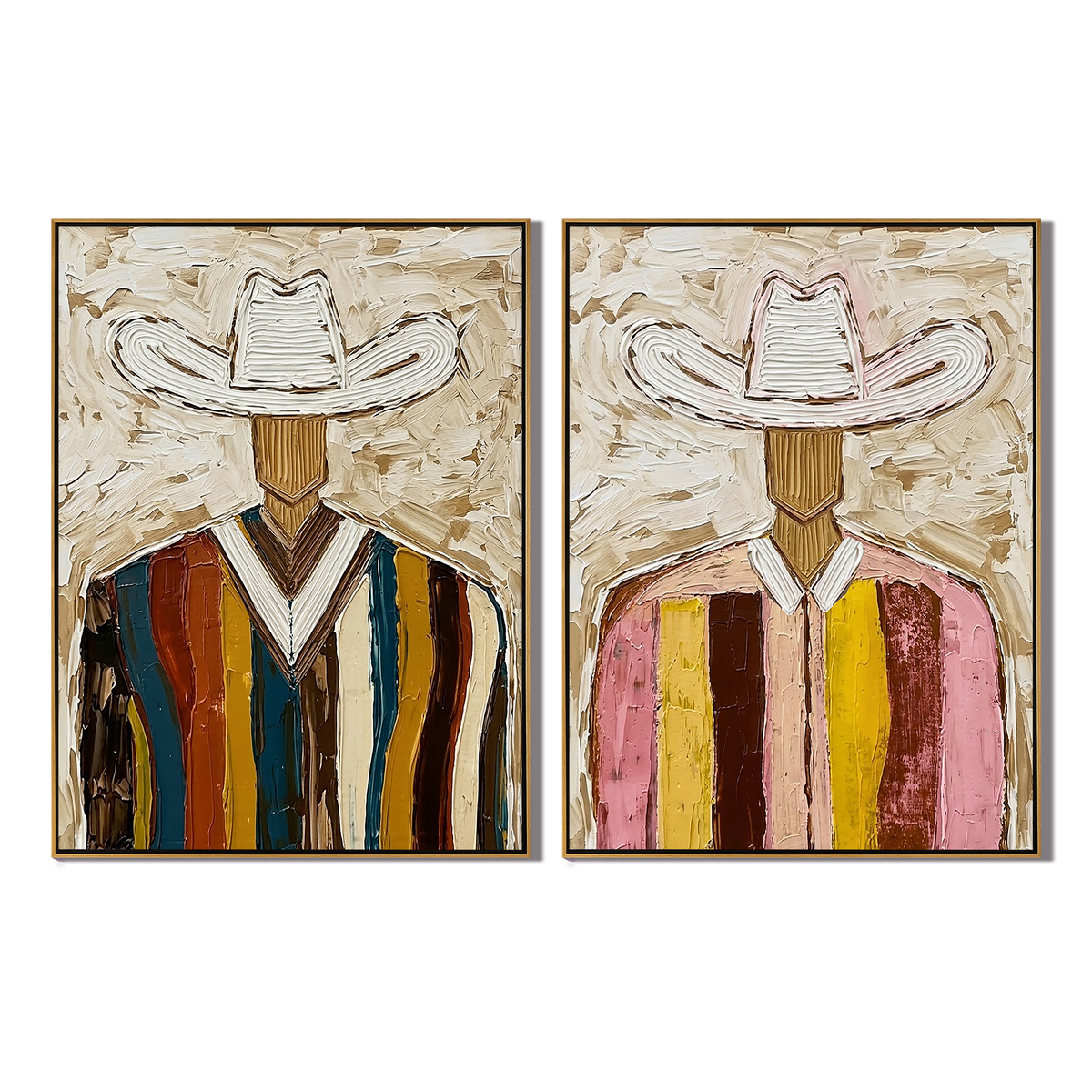 “Striped Frontier” – Colorful Western Cowboy Oil Painting Set