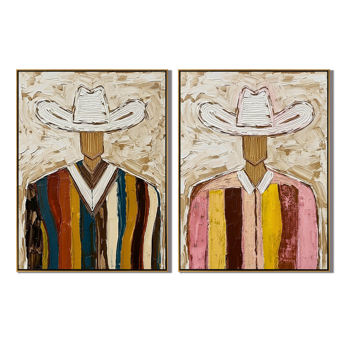 “Striped Frontier” – Colorful Western Cowboy Oil Painting Set