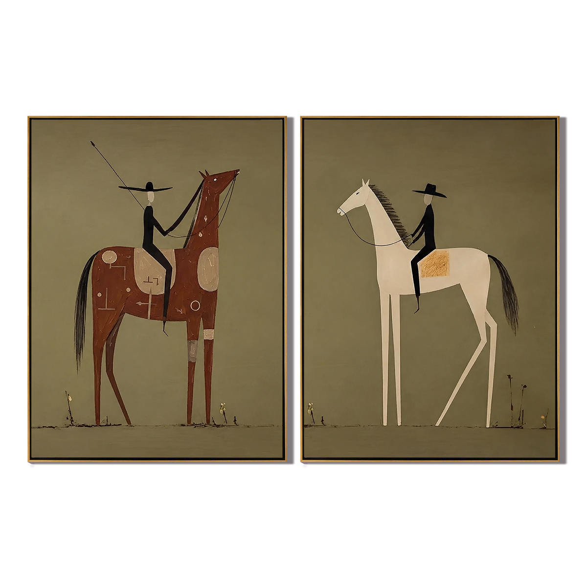 “Prairie Pilgrims” – Primitive Equestrian Oil Painting Set