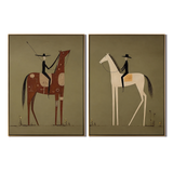 “Prairie Pilgrims” – Primitive Equestrian Oil Painting Set