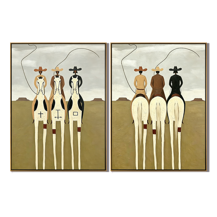 “Riders of the Open Plain” – Western Cowboy Equestrian Oil Painting Set