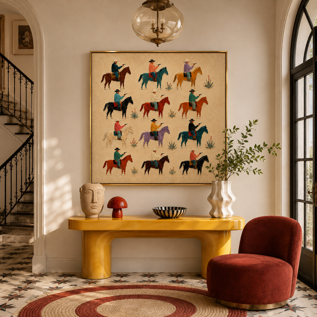 "Frontier Rhythm" – Contemporary Southwestern Pop Art Textured Cowboy Oil Painting