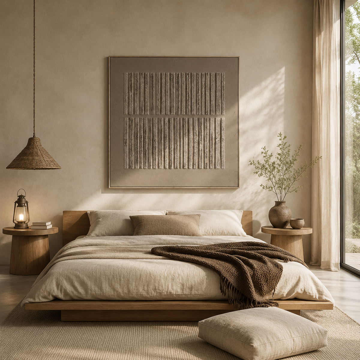“Tactile Echoes” – Wabi-Sabi Beige Textured Minimalist Acrylic Painting