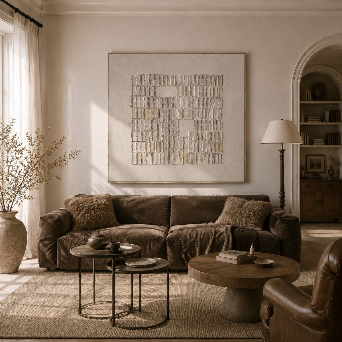 "Rectangular Negative Space"—A Wabi-Sabi Textured Acrylic Painting in Beige and Off-White