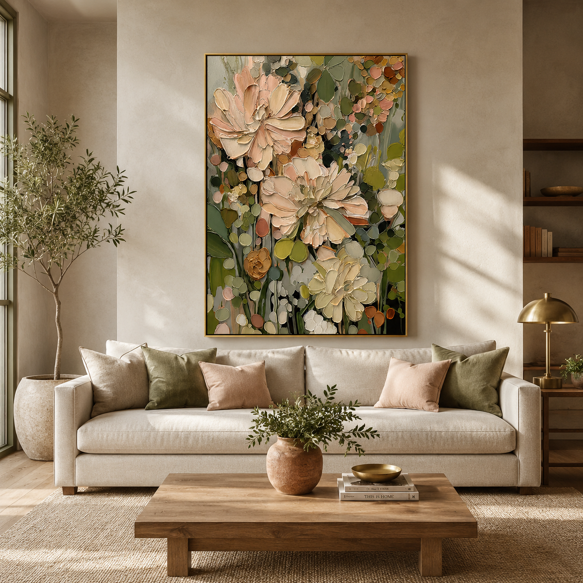 "Blossom Reverie" – Textured Floral Oil Painting in Soft Pink and Green
