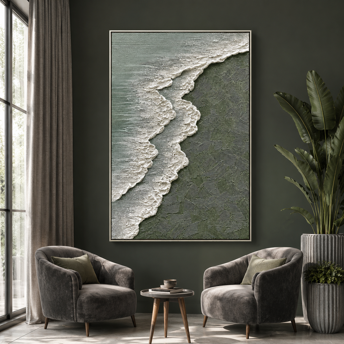 "Coastal Echoes" – Textured Ocean Shoreline Abstract Painting