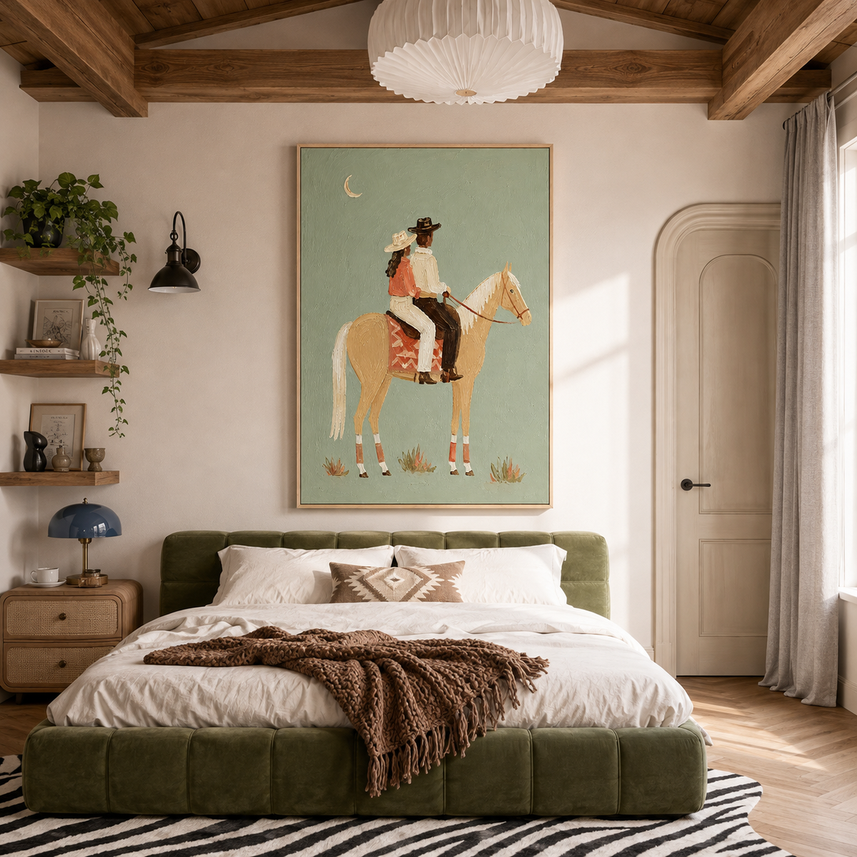 "Crescent Serenade" – Romantic Western Couple Impasto Oil Painting