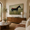 "The Long Nap" – Folk-Surrealist Muted Field Painting with Red Boots