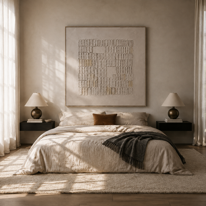 "Rectangular Negative Space"—A Wabi-Sabi Textured Acrylic Painting in Beige and Off-White