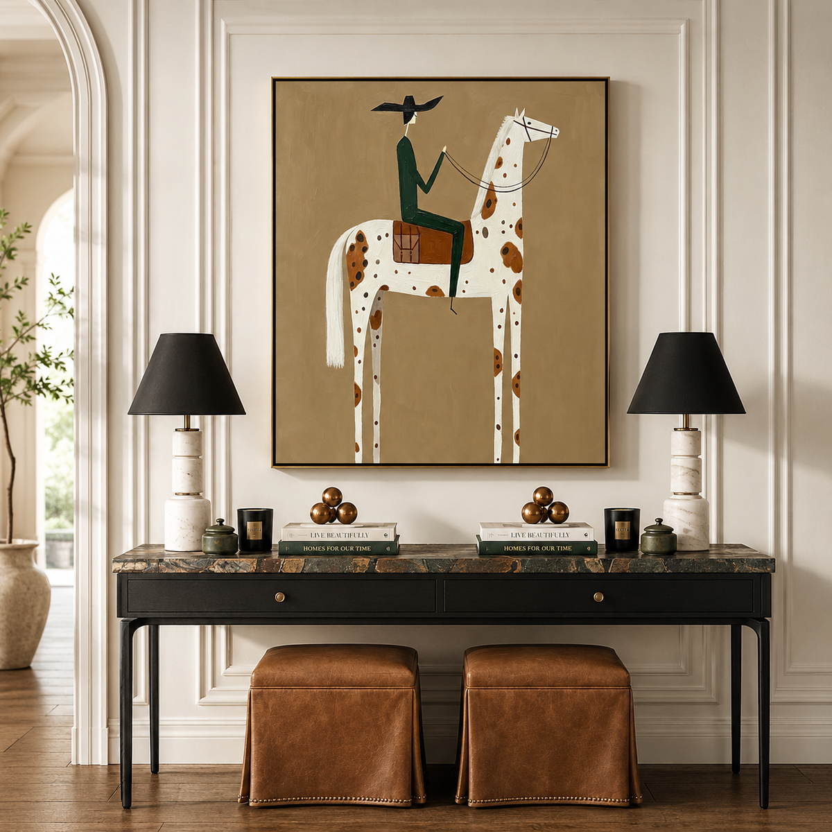 “Lone Rider’s Grace” – Minimalist Western Spotted Horse Oil Painting