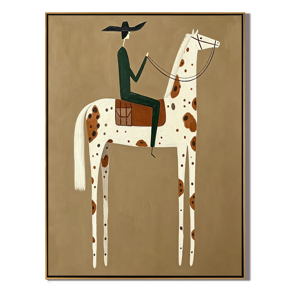 “Lone Rider’s Grace” – Minimalist Western Spotted Horse Oil Painting