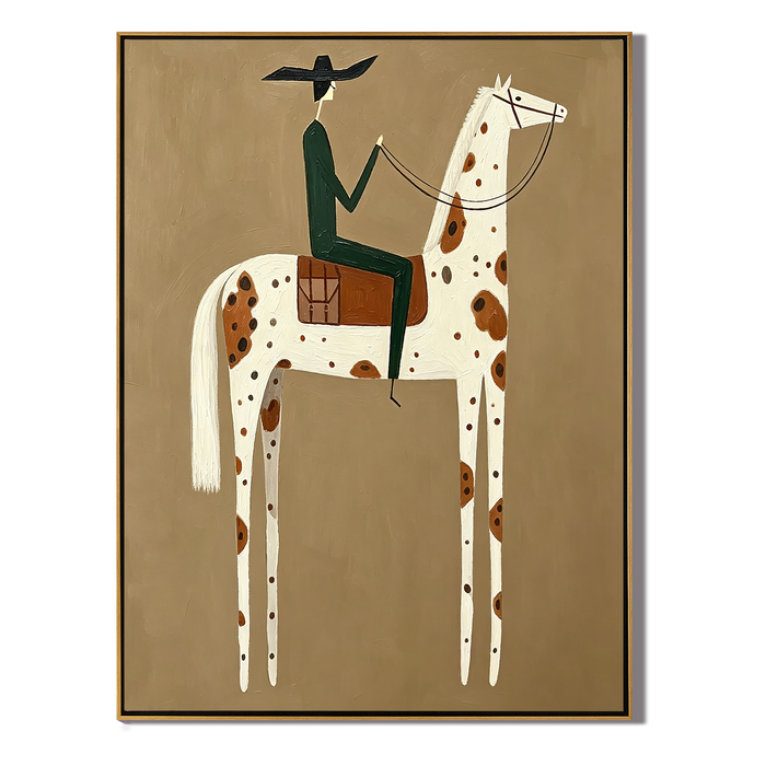 “Lone Rider’s Grace” – Minimalist Western Spotted Horse Oil Painting