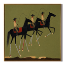 "Riders in Rhythm" – Western Cowboy Horse Parade Oil Painting in Olive Green