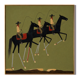"Riders in Rhythm" – Western Cowboy Horse Parade Oil Painting in Olive Green