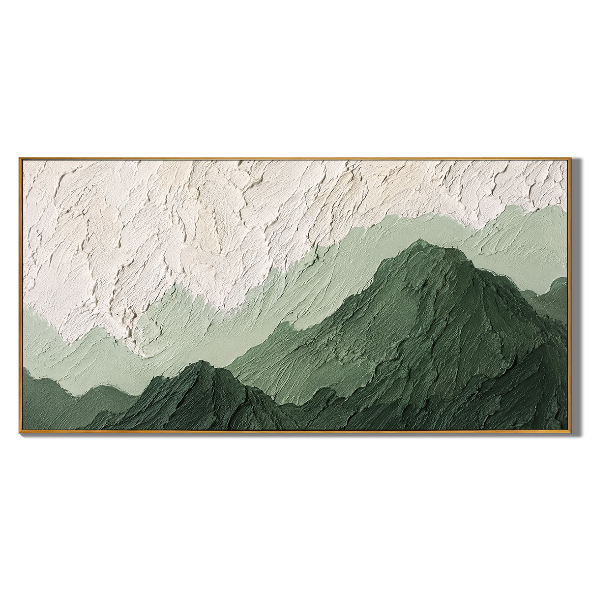 “Verdant Stillness” – Green Mountain Wabi Sabi Impasto Oil Painting