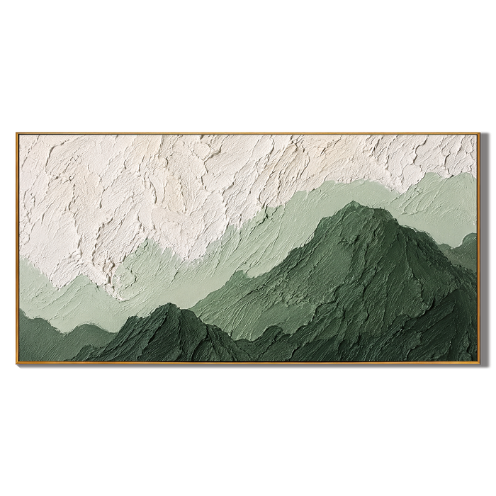 “Verdant Stillness” – Green Mountain Wabi Sabi Impasto Oil Painting