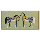 “Checkered Meadow Horses” – Whimsical Folk Horse Impasto Oil Painting