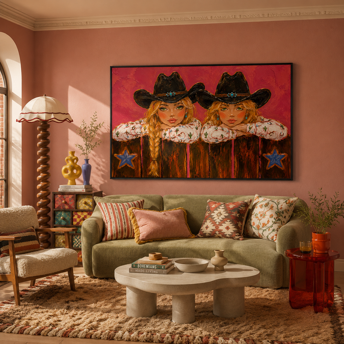 "Desert Duo" – Textured Hot Pink Cowgirl Duo Impasto Oil Painting