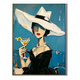 “Midnight Aperitif” – Elegant Lady Portrait Oil Painting in Blue and Black