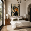 "Lyrical Solitude" – Figurative Musician Slate Blue Impasto Oil Painting