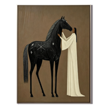 “Midnight Bond” – Mystical Black Horse Folk Art Oil Painting