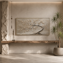 "Windswept Serenity" – Wabi-Sabi Neutral Textured Tree Oil Painting