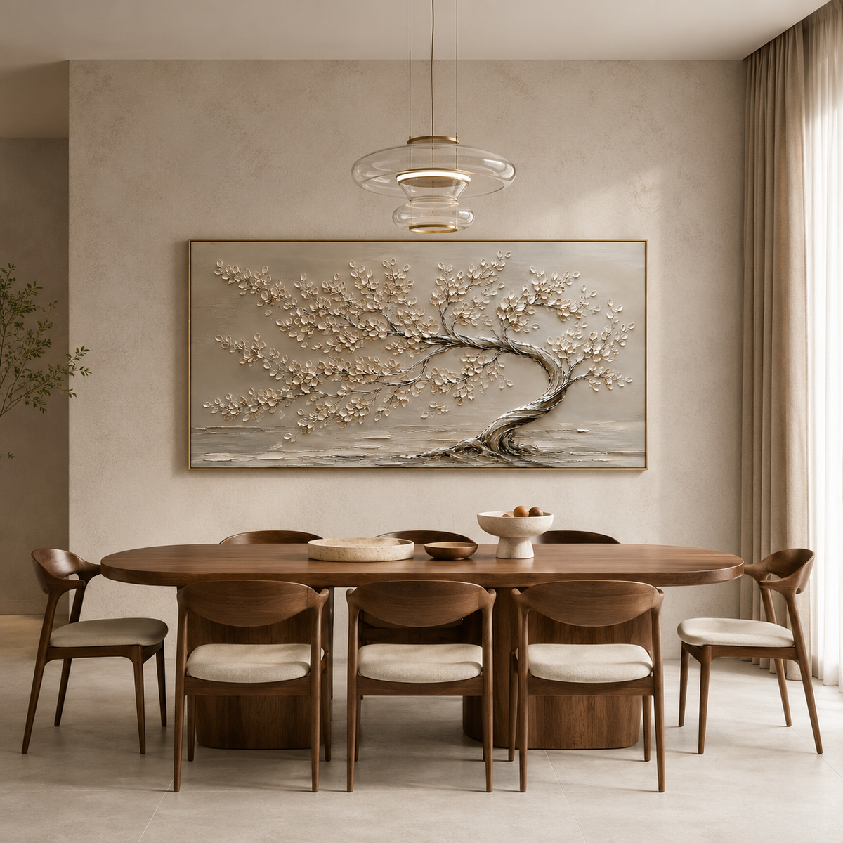 "Windswept Serenity" – Wabi-Sabi Neutral Textured Tree Oil Painting