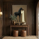 “Midnight Bond” – Mystical Black Horse Folk Art Oil Painting