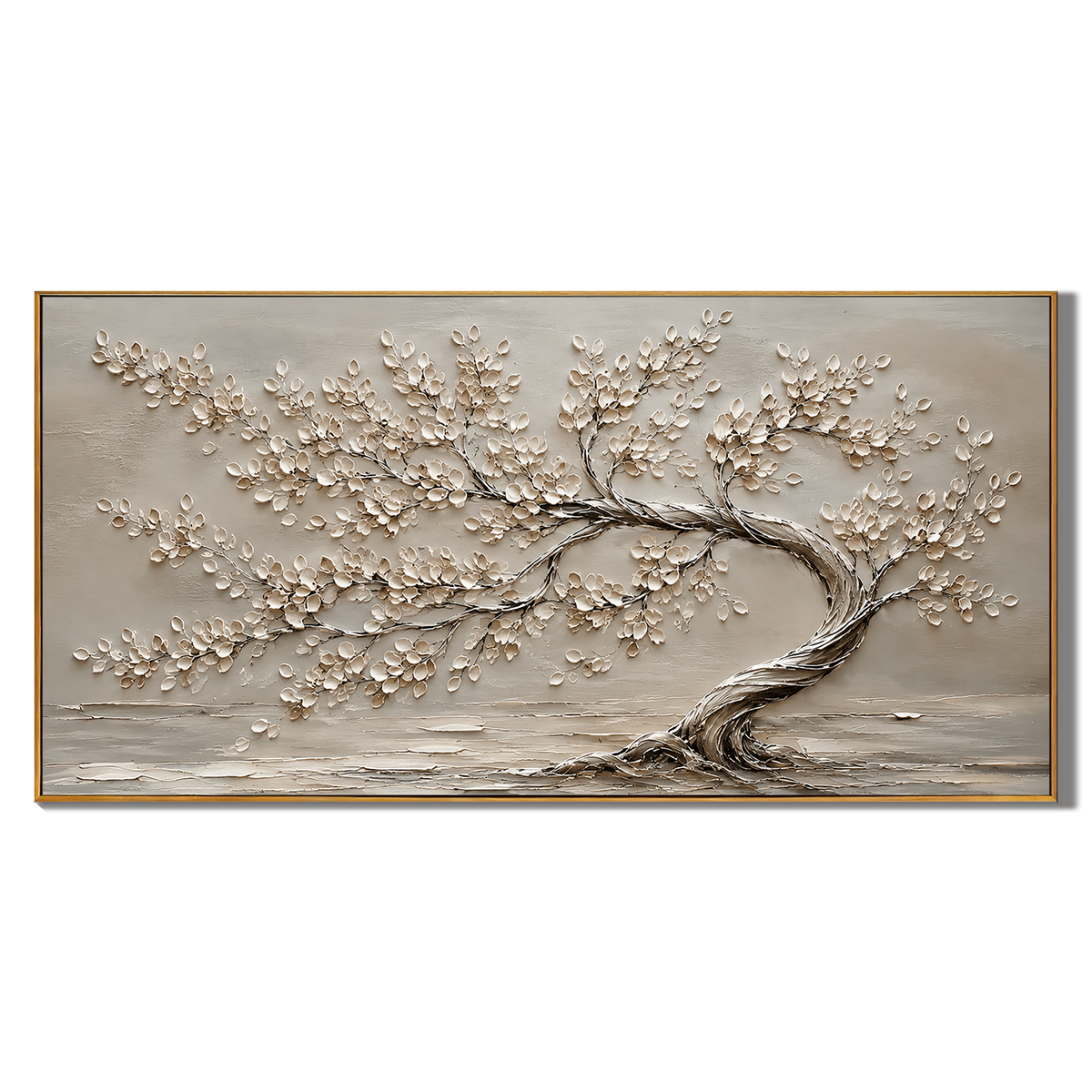"Windswept Serenity" – Wabi-Sabi Neutral Textured Tree Oil Painting