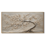 "Windswept Serenity" – Wabi-Sabi Neutral Textured Tree Oil Painting