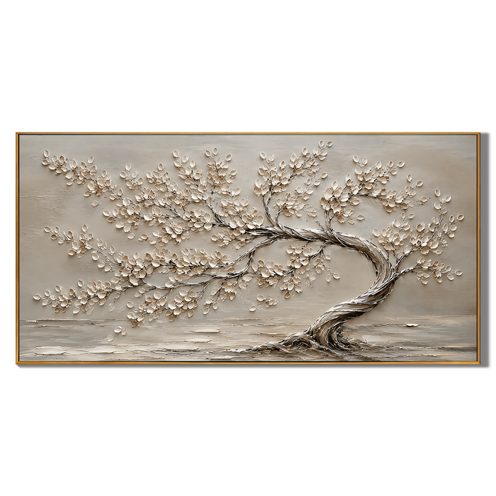 "Windswept Serenity" – Wabi-Sabi Neutral Textured Tree Oil Painting