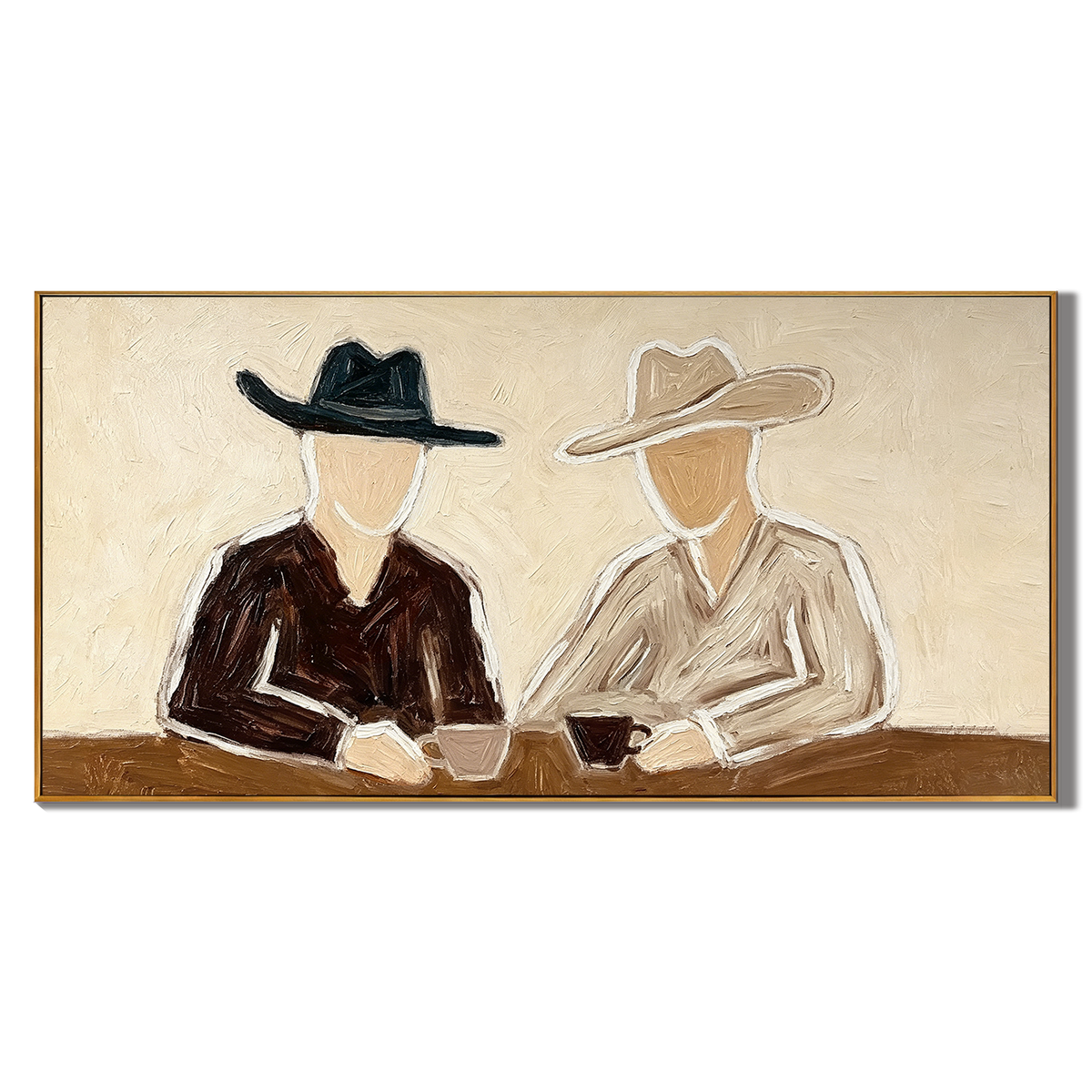 “Coffee at Sundown” – Minimal Western Cowboy Impasto Oil Painting