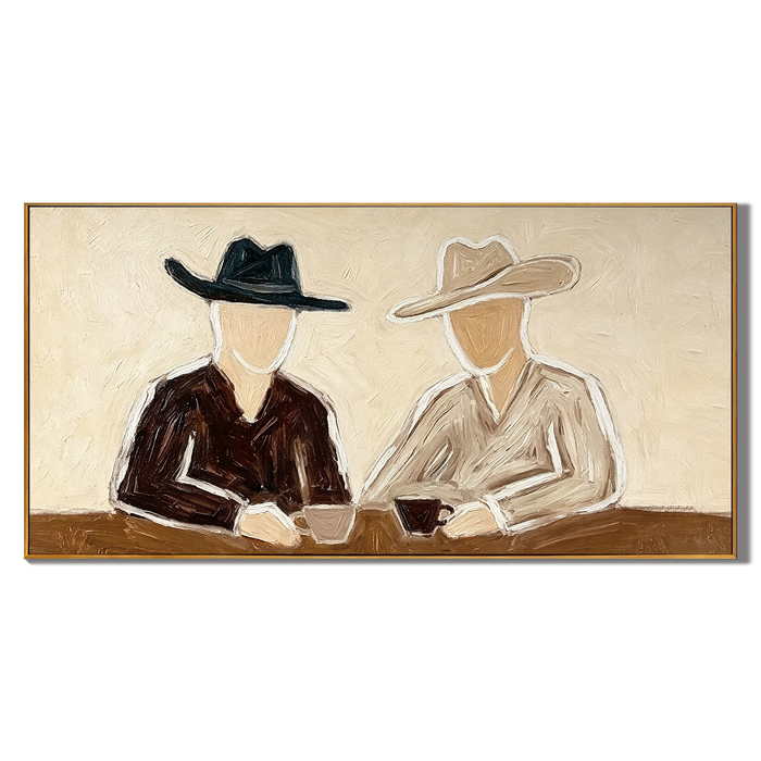“Coffee at Sundown” – Minimal Western Cowboy Impasto Oil Painting