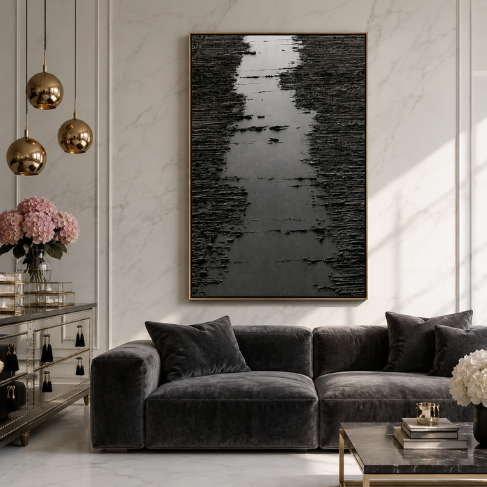 "Silent Passage" – Black Wabi Sabi Abstract Textured Wall Art