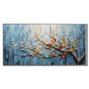 “Blossoms in Blue Silence” – Textured Floral Branch Oil Painting